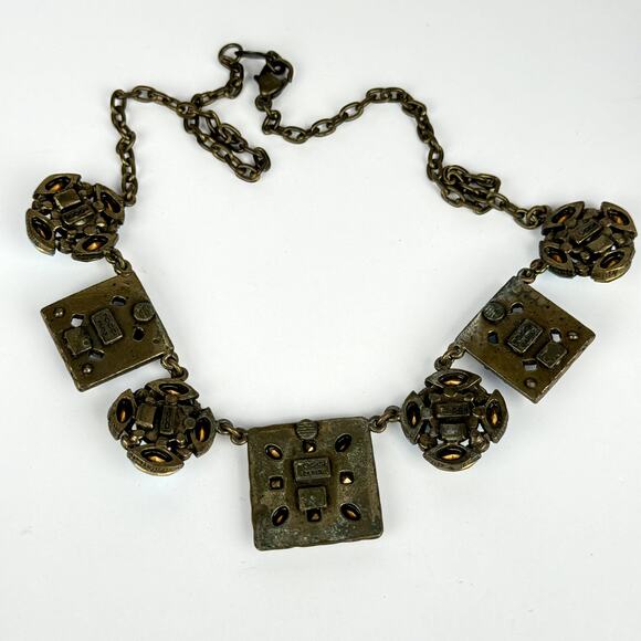 Vintage Poggi Paris Necklace 🛸 signed statement crystal blue green - Picture 6 of 7